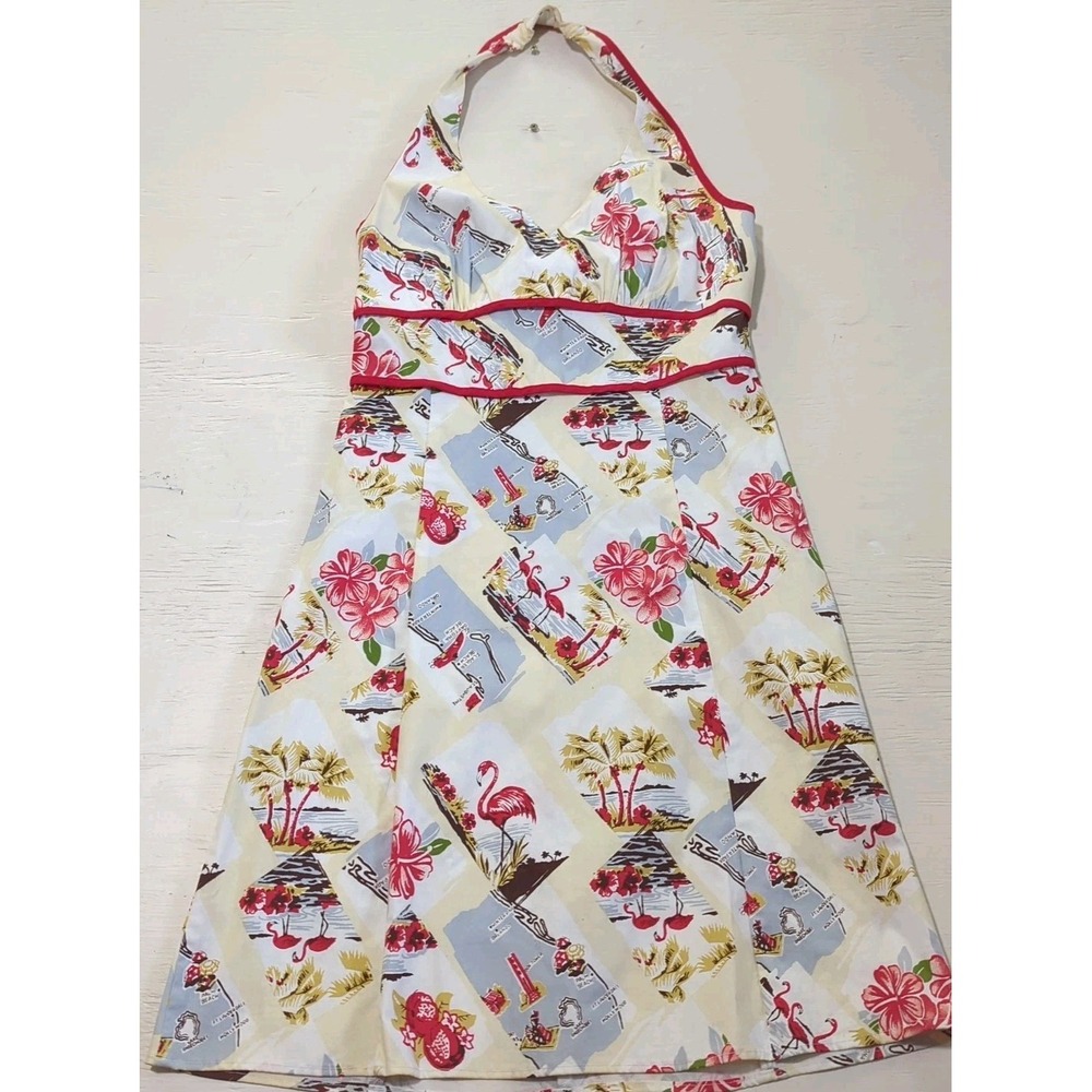 Ruby Rox Womens Florida Flamingo Halter Dress Vintage Size 6‎ Pin-up